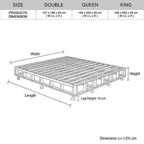 Mattress Base Ensemble Double Size Solid Wooden Slat in Charcoal with Removable Cover