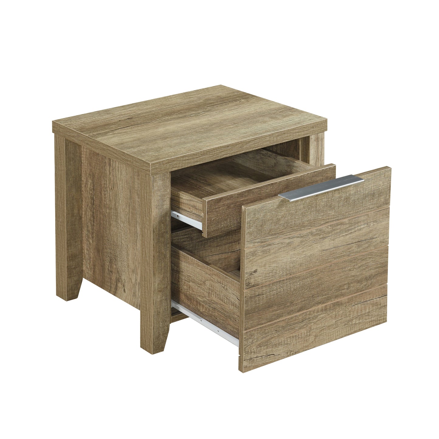 3 Pieces Bedroom Suite Natural Wood Like MDF Structure Queen Size Oak Colour Bed, Bedside Table