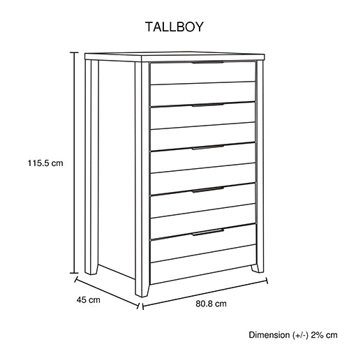 5 Pieces Bedroom Suite Natural Wood Like MDF Structure Queen Size Oak Colour Bed, Bedside Table, Tallboy & Dresser