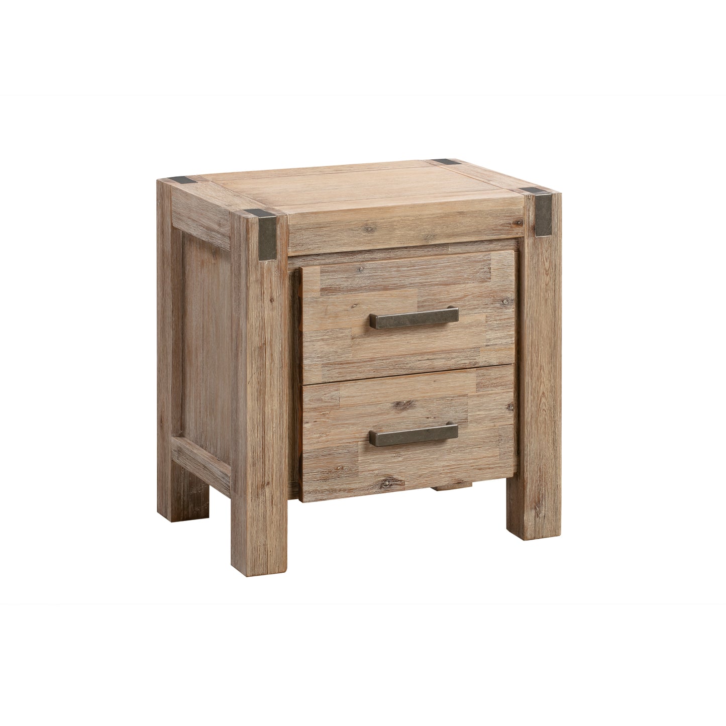 3 Pieces Bedroom Suite in Solid Wood Veneered Acacia Construction Timber Slat Queen Size Oak Colour Bed, Bedside Table