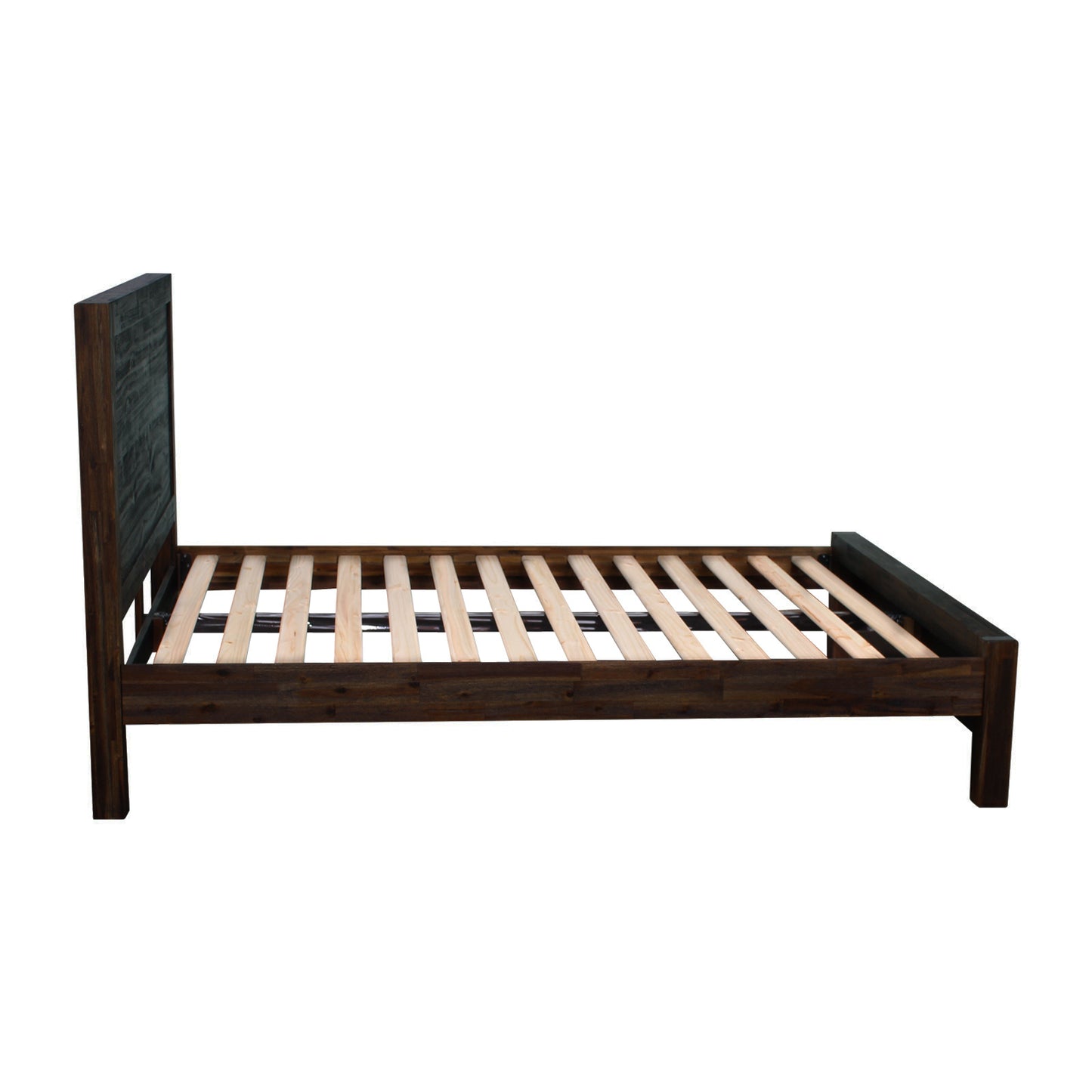 3 Pieces Bedroom Suite in Solid Wood Veneered Acacia Construction Timber Slat King Size Chocolate Colour Bed, Bedside Table