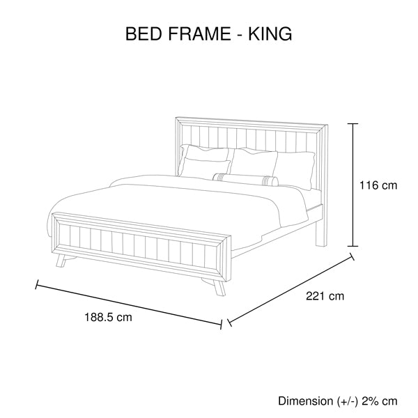 4 Pieces Bedroom Suite King Size Silver Brush in Acacia Wood Construction Bed, Bedside Table & Dresser