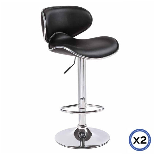 2X Black Bar Stools Faux Leather Mid High Back Adjustable Crome Base Gas Lift Swivel Chairs