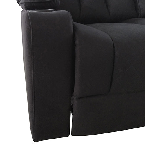 Electric Recliner Stylish Rhino Fabric Black Couch 3 Seater Lounge with LED Features