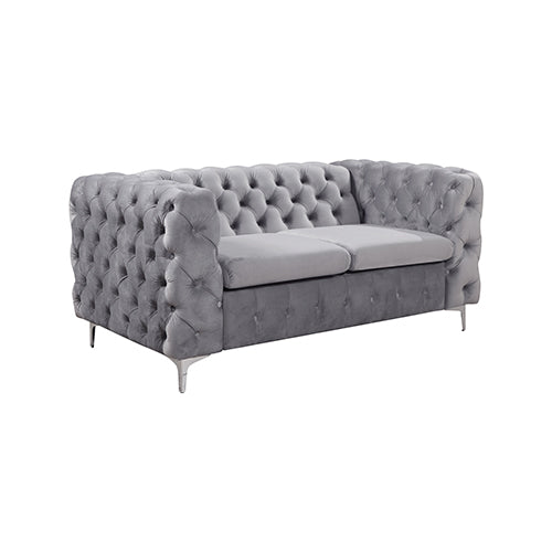 3+2+1 Seater Sofa Classic Button Tufted Lounge in Grey Velvet Fabric with Metal Legs