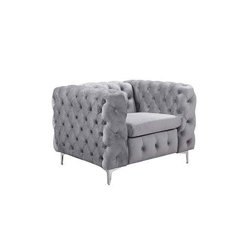 3+2+1 Seater Sofa Classic Button Tufted Lounge in Grey Velvet Fabric with Metal Legs