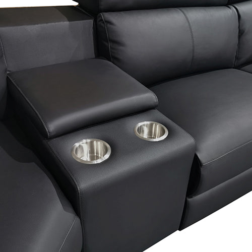 6 Seater Real Leather sofa Black Color Lounge Set for Living Room Couch with Adjustable Headrest