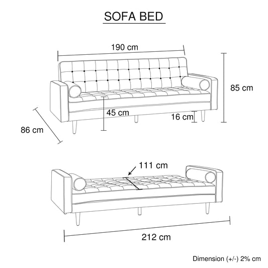 Sofa Bed 3 Seater Button Tufted Lounge Set for Living Room Couch in Fabric Grey Colour