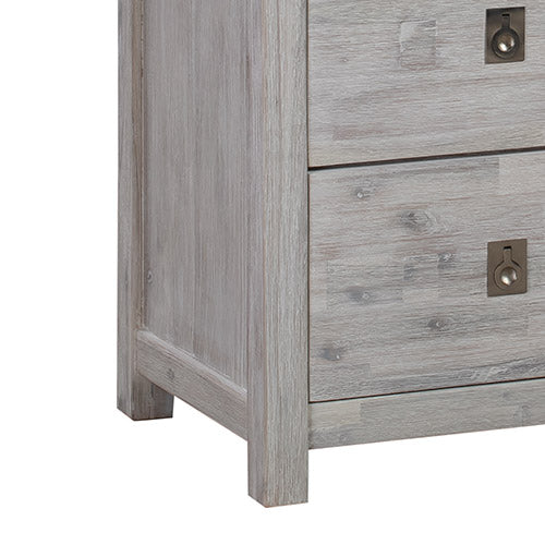 Tallboy with 5 Storage Drawers in Cloud White Ash Color with Solid Acacia Wooden Frame