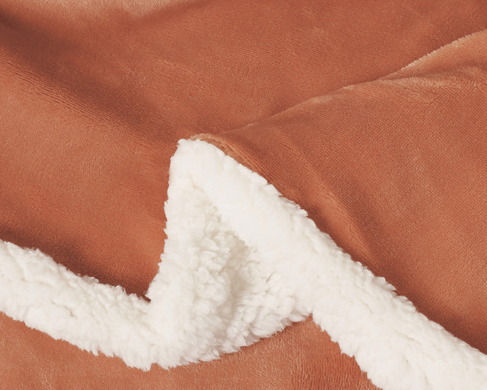 2 in 1 Teddy Sherpa  Quilt Cover Set and Blanket single size terracotta