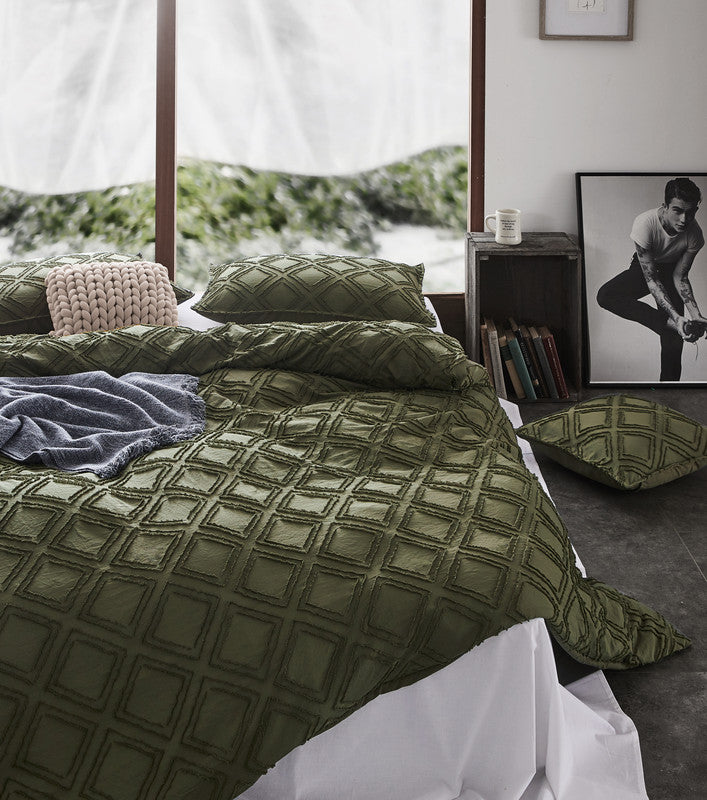 Tufted ultra soft microfiber quilt cover set-single khaiki green