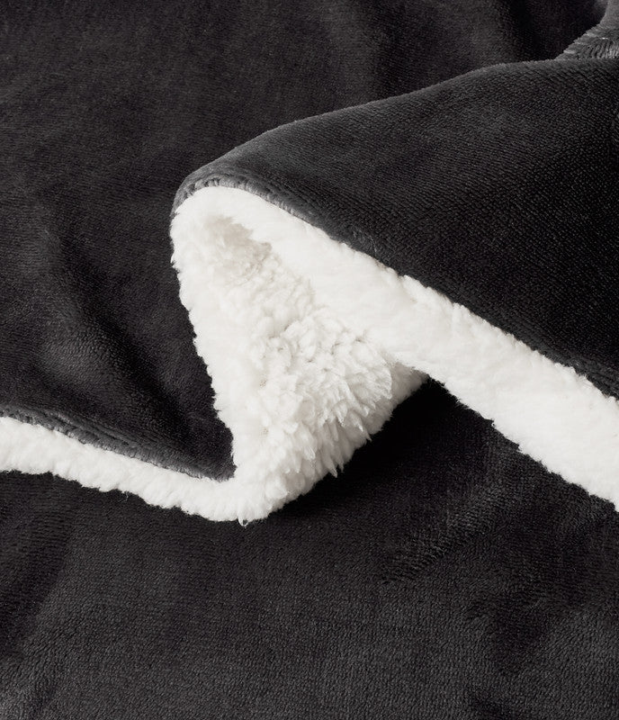 2 in 1 Teddy Sherpa  Quilt Cover Set and Blanket double size charcoal