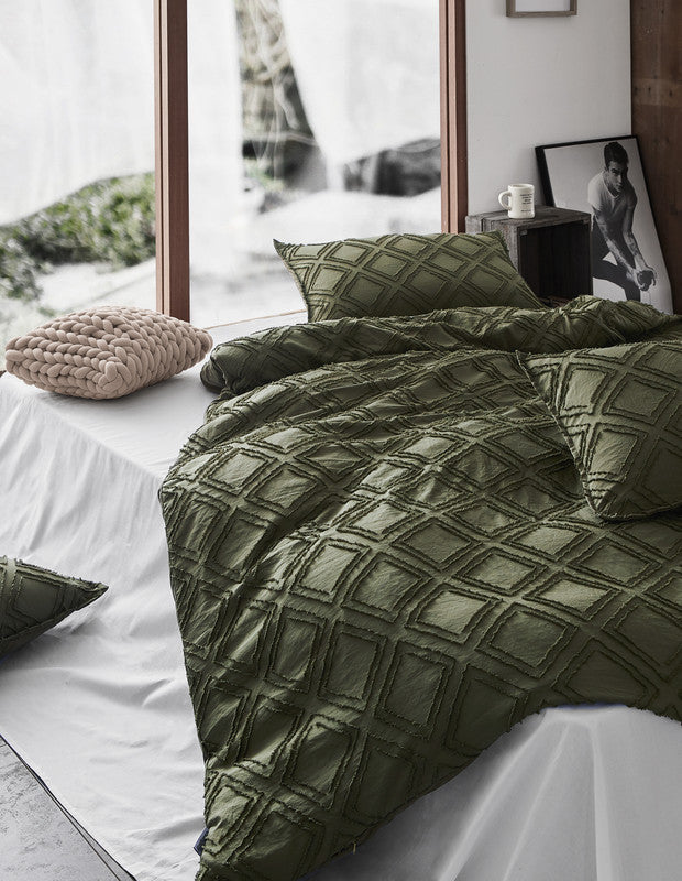 Tufted ultra soft microfiber quilt cover set-double khaiki green