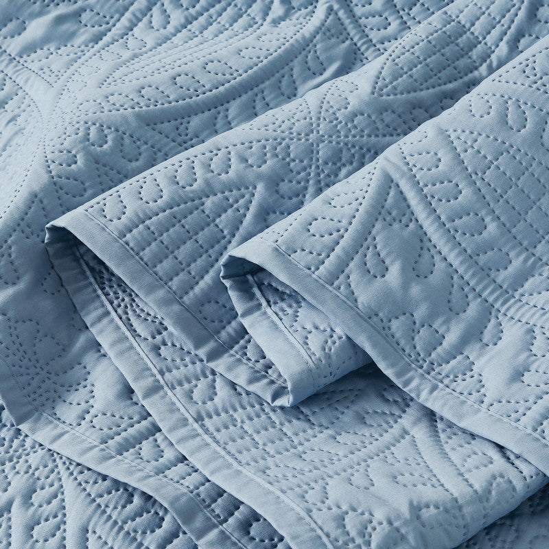 Lisbon Quilted 3 Pieces Embossed Coverlet Set-queen/double blue