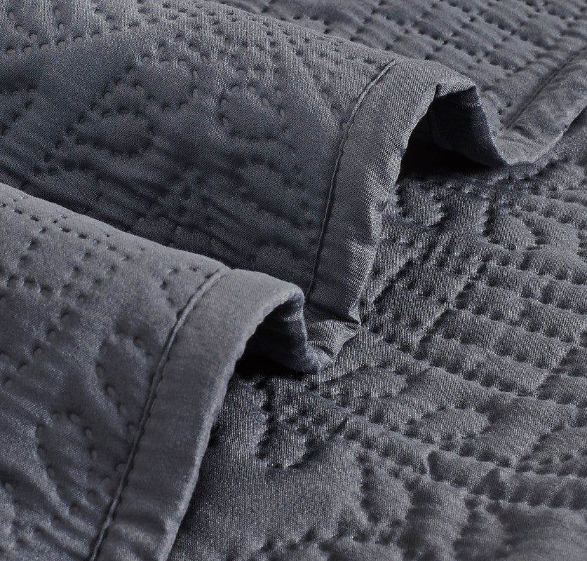 Lisbon Quilted 3 Pieces Embossed Coverlet Set-queen/double charcoal