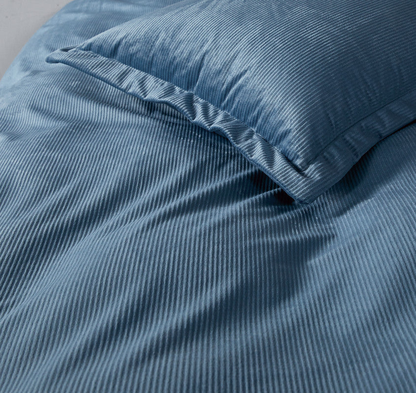 Corduroy Velvet Queen Bed Quilt Cover Set-Ash Blue