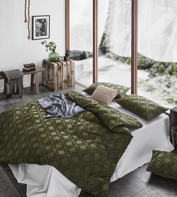 Tufted ultra soft microfiber quilt cover set-queen khaiki green