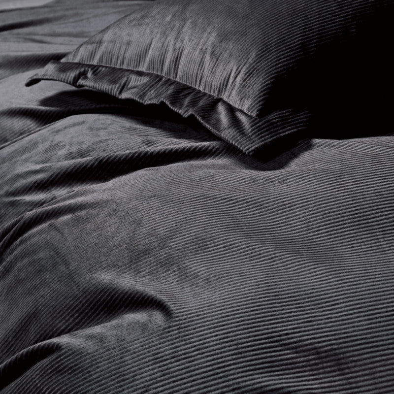 Corduroy Velvet Super King Bed Quilt Cover Set-Charcoal