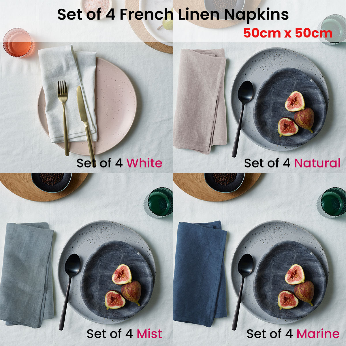 Vintage Design Homewares Set of 4 French Linen Napkins Mist