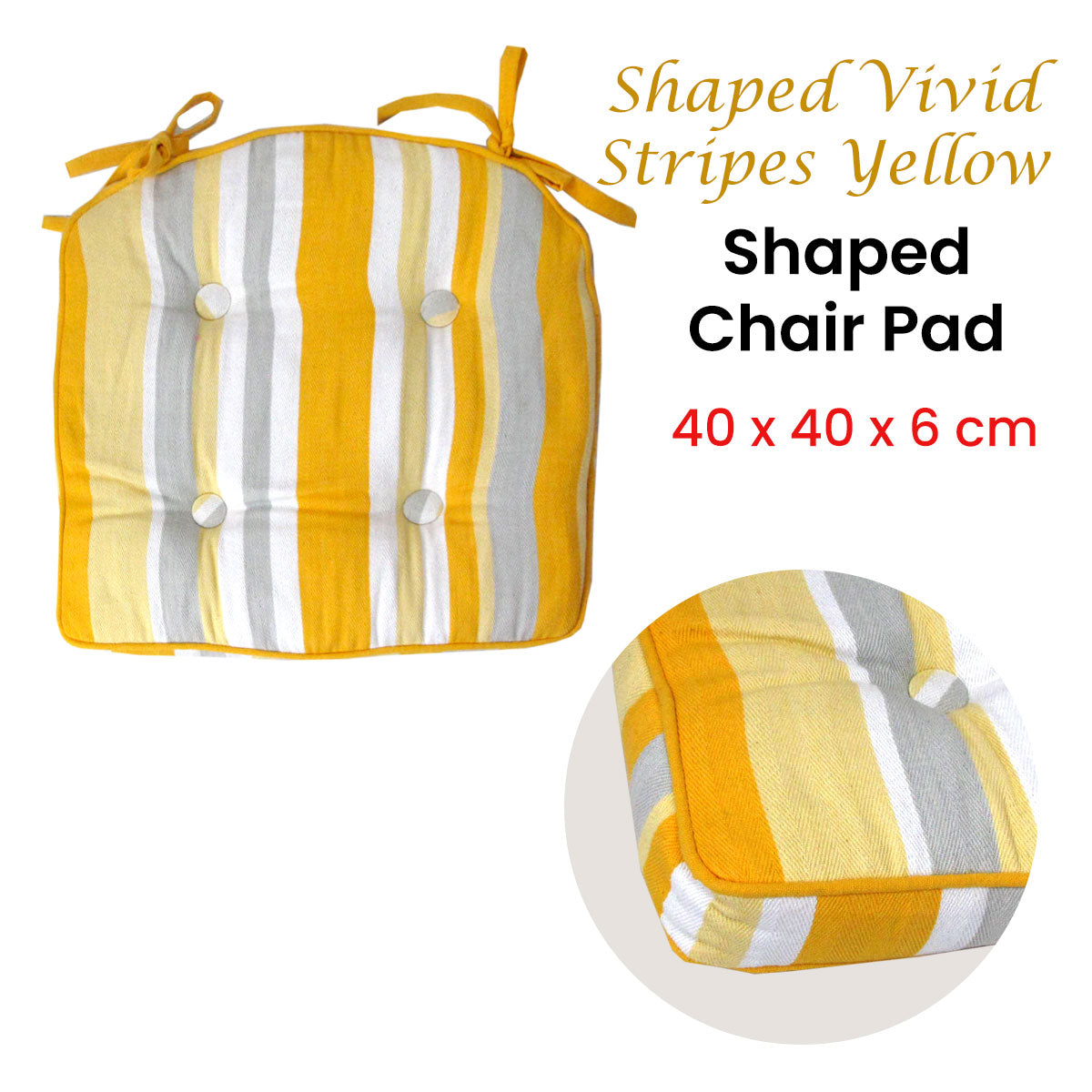 IDC Homewares Vivid Yellow Stripes Shaped Chair Pad 40 x 40 x 6 cm