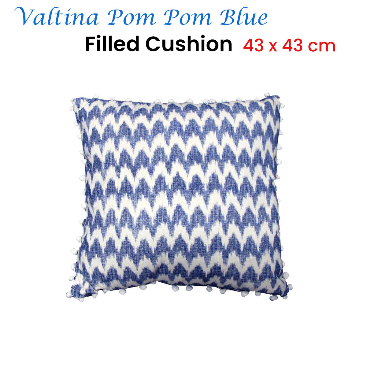 J.Elliot Home Valtina Pom Pom Blue Filled Cushion