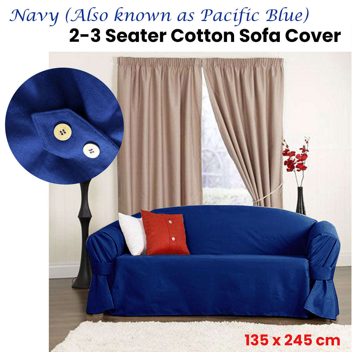 IDC Homewares 2 Seater Cotton Sofa Cover Navy (also known as Pacific Blue) 135 x 245 cm