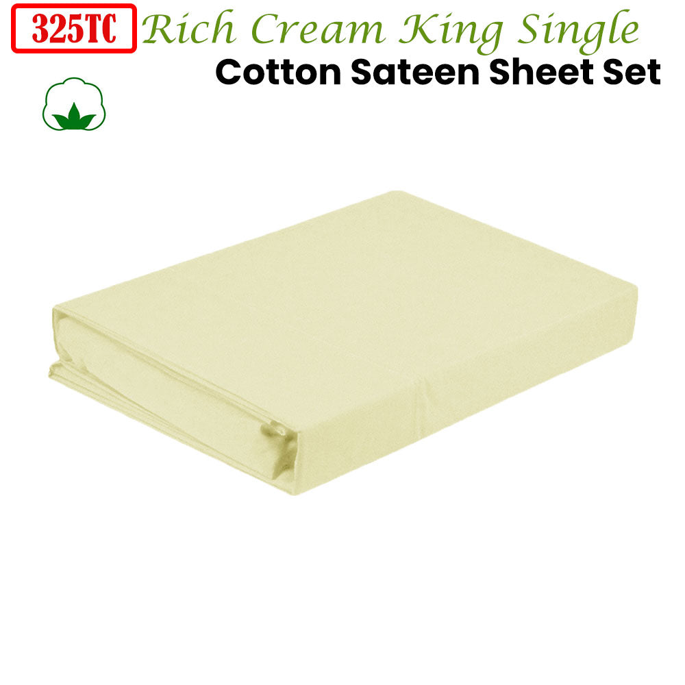 325TC 100% Cotton Sateen Sheet Set Rich Cream King Single