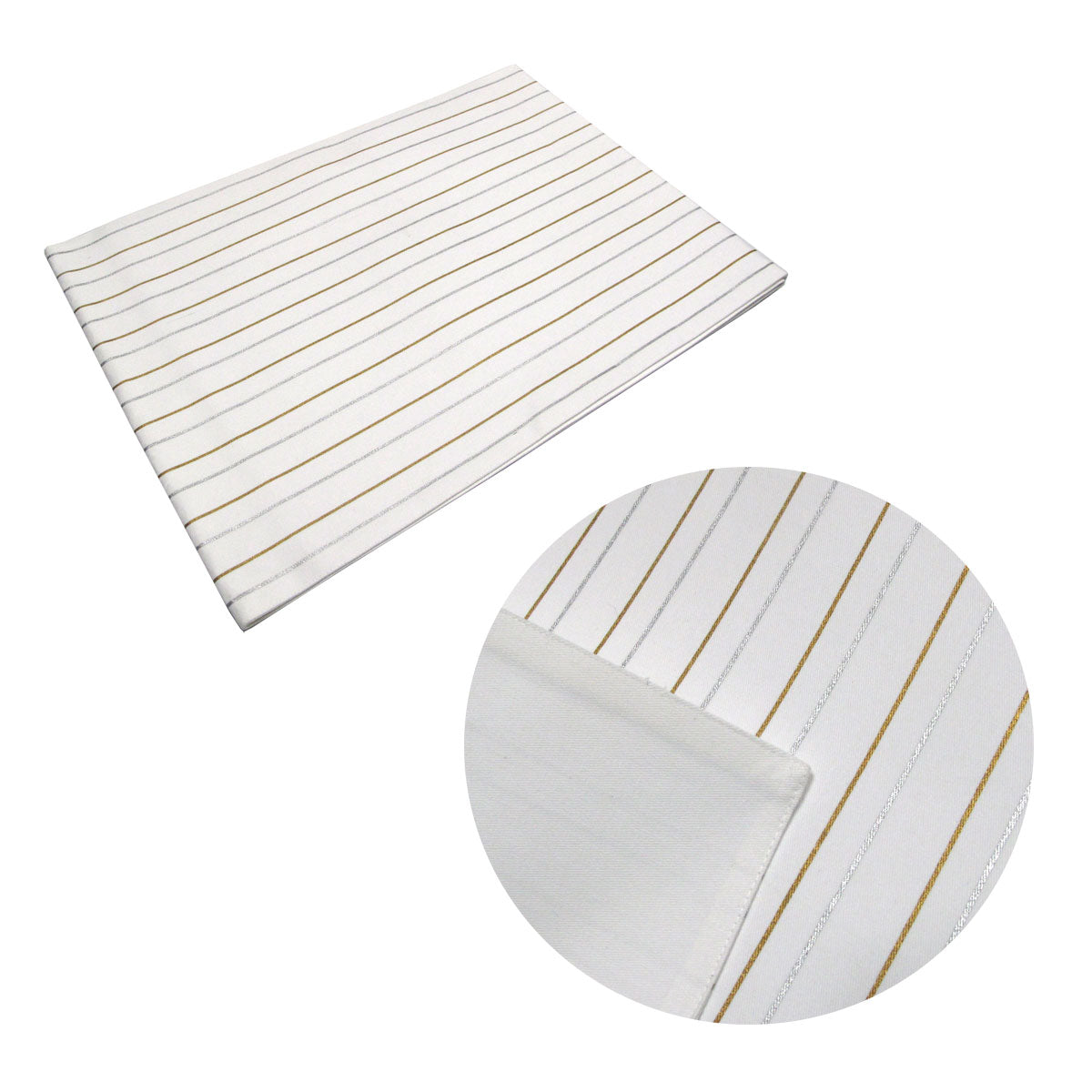 Silver Gold Stripes Cotton Metallic Print Table Runner 33 x 180 cm