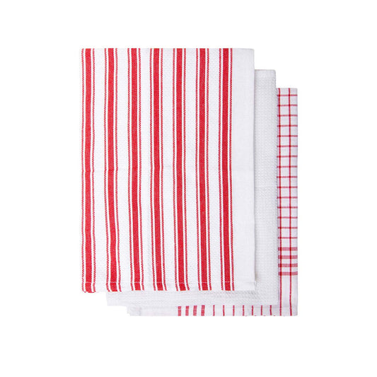 IDC Homewares Set of 3 Gardenia Cotton Tea Towels Red