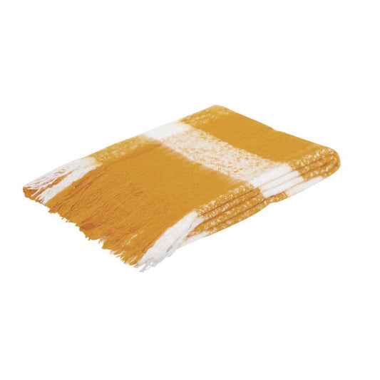 J.Elliot Home Wren Faux Mohair Throw Mustard/White