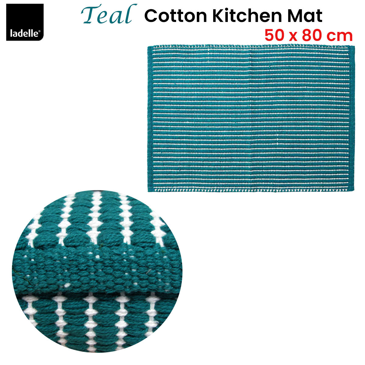 Ladelle Classic Teal 100% Cotton Kitchen Mat Rug