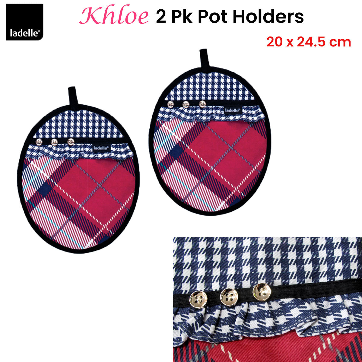 Ladelle Khloe Multi Set of 2 Pot Holders 20 x 24.5 cm