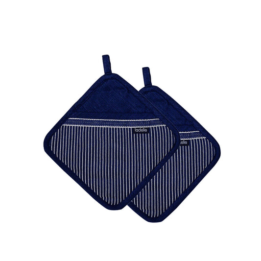 Ladelle Professional Series Stripe Navy Set of 2 Pot Holders 21 x 21 cm