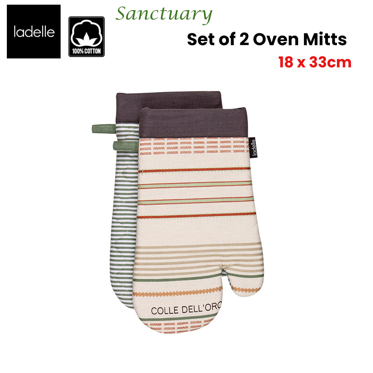 Ladelle Sanctuary Cream Set of 2 Oven Mitts 18 x 33 cm