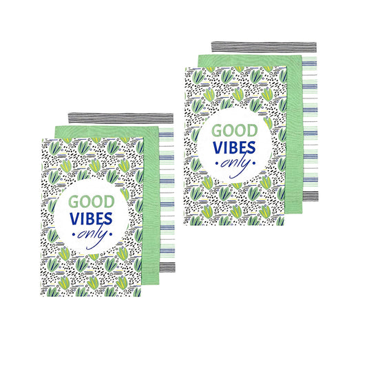 Ladelle Set of 6 Arise Good Vibes Tea Towels Green