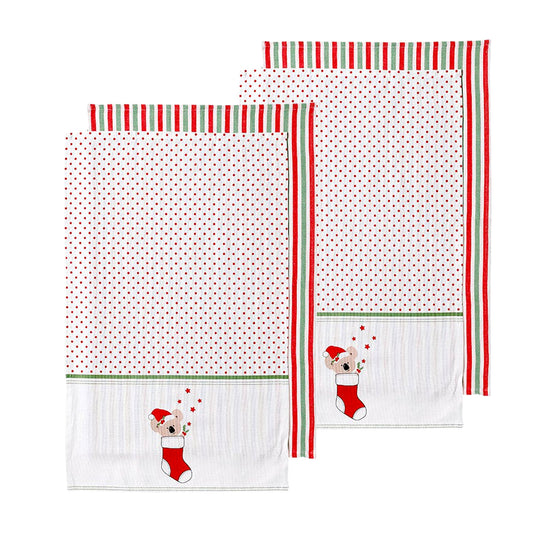 Ladelle Set of 4 Aussie Stocking Kitchen / Cleaning 100% Cotton Tea Towels 45 x 70 cm