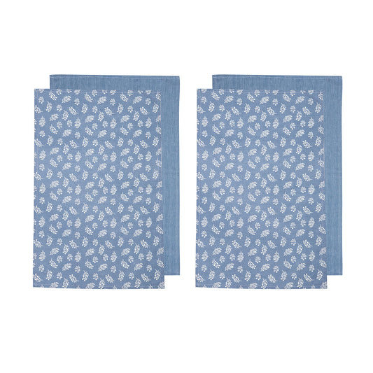 Ladelle Set of 4 Homespun Cotton Kitchen Tea Towels 50 x 70 cm Denim