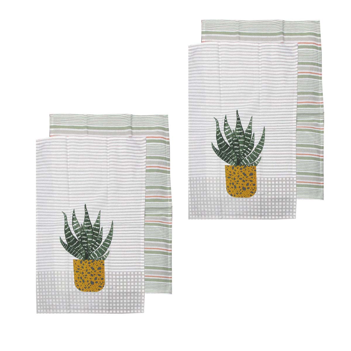 Ladelle Revive Plants Set of 4 Cotton Kitchen Towels Yellow Pot