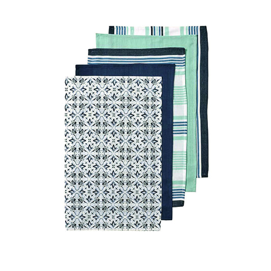 Ladelle Tile Set of 5 Cotton Kitchen Towels Navy