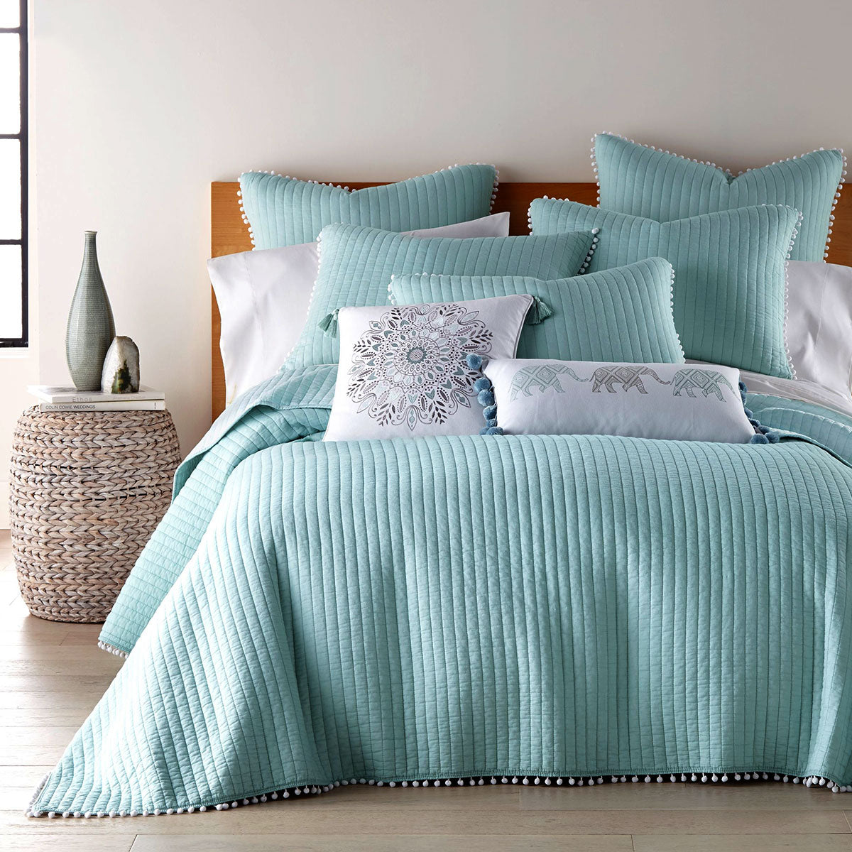 Jenny Mclean Clavo Pompom Blue 3 Piece 100% Cotton Coverlet Set King