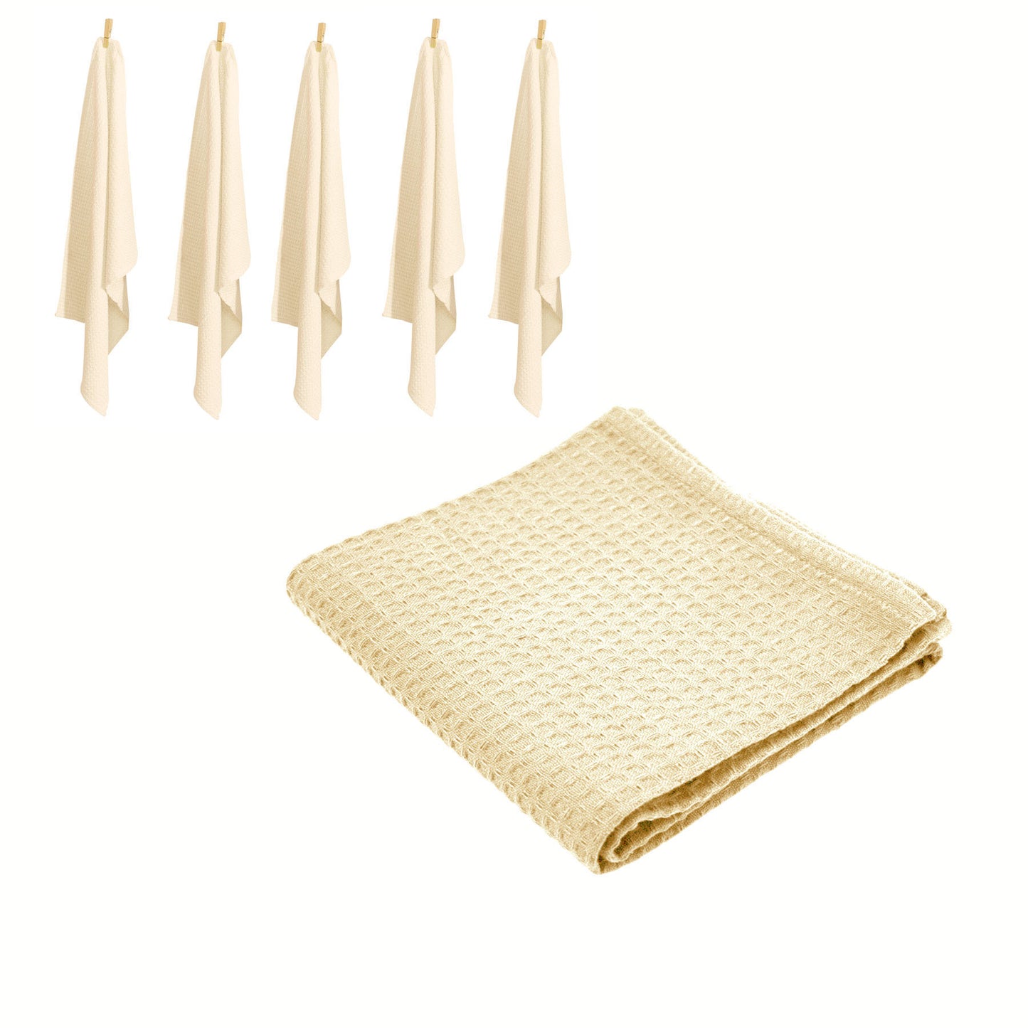 Rans Set of 6 Cotton Waffle Tea Towels 50x70 cm - Natural