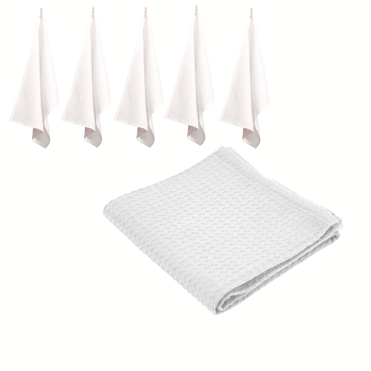Rans Set of 6 Cotton Waffle Tea Towels 50x70 cm - White
