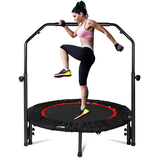 40" Mini Fitness Trampoline Gym Rebounder Handrail 4-Level Height Foam Handle