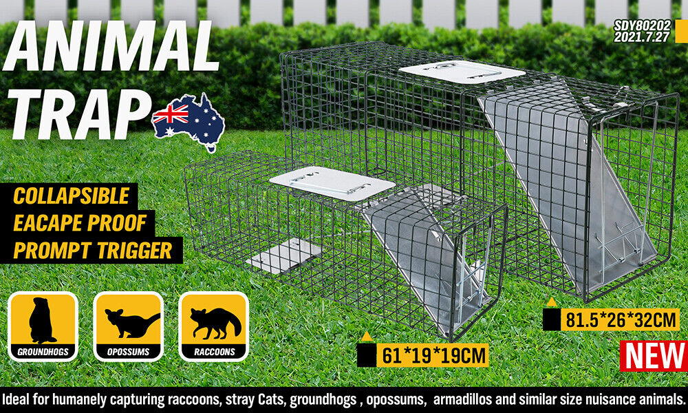 2 Size (small + large)Animal Trap Cage Humane Live Steel Catch Possum Fox Rat Cat Rabbit Bird