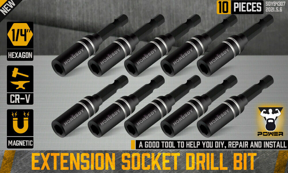 10Pc Magnetic Extension Socket Drill Bit Holder 1/4" Hex Screwdriver Nut Driver