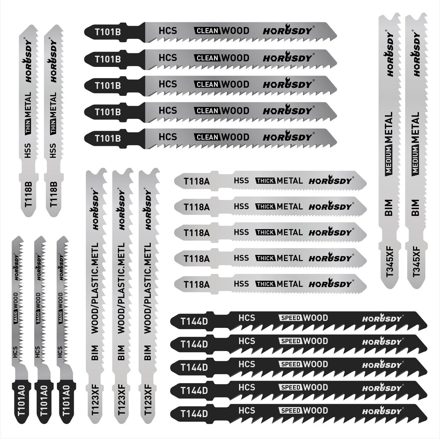 25Pc T-shank Jig Saw Blades Set For Wood Plastic Metal Sheet Cutting BIM HSS HCS