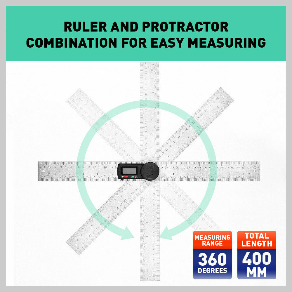 200mm Digital Angle Finder Ruler Protractor Measure Meter Stainless Steel 0-360°