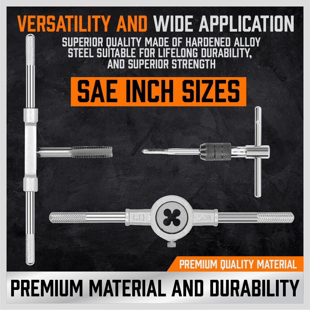 40Pc Tap And Die Set Imperial SAE Screw Screwdriver Thread Drill W/t Pitch Gauge