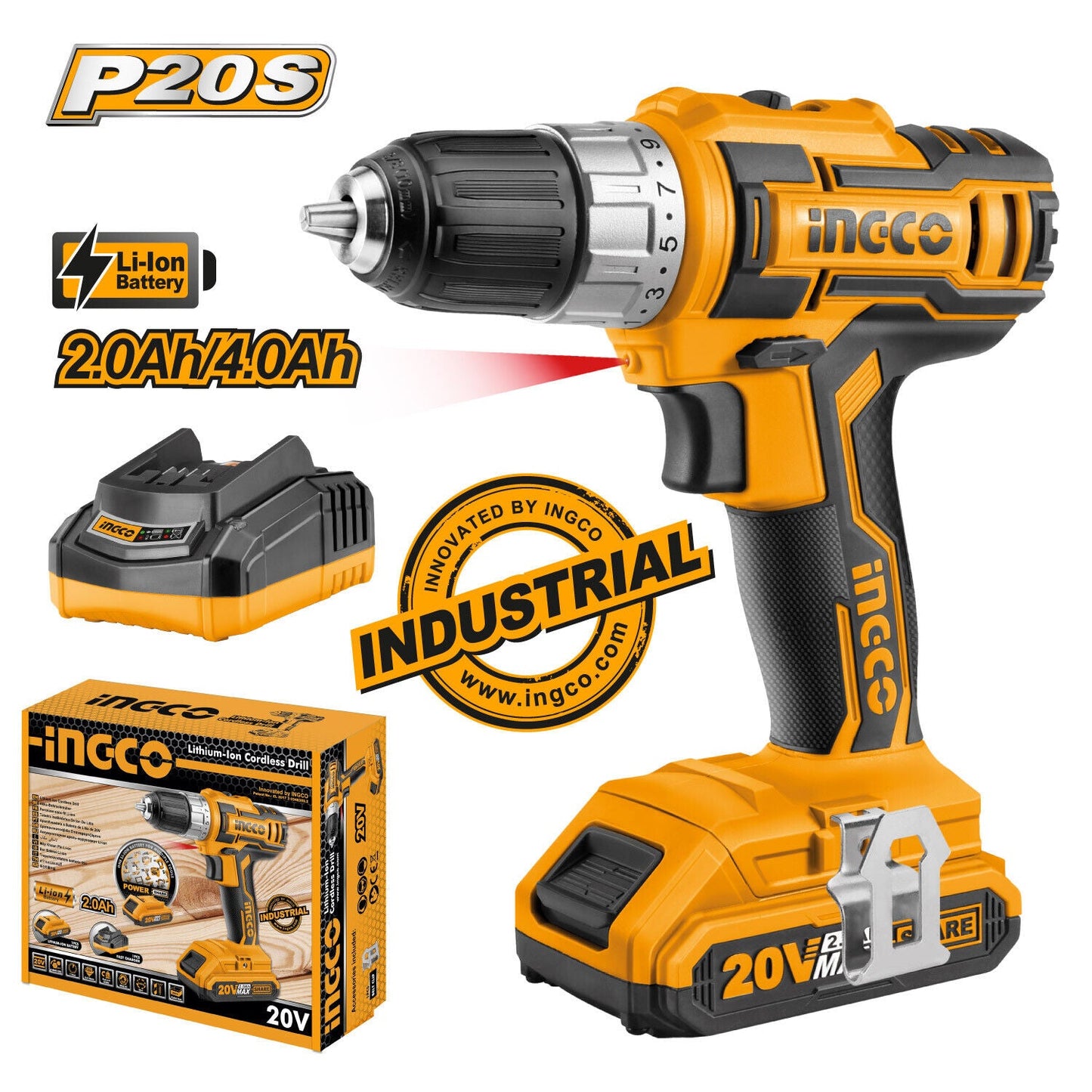 INGCO Cordless Power Drill Electric Screwdriver Drilling With Battery & Charger