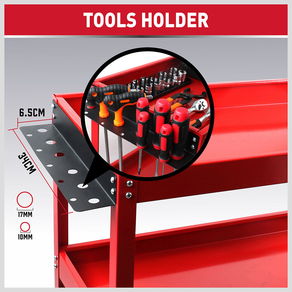 Tool Trolley 3-Tier Workshop Cart Rolling Steel Parts Storage Handyman 150KG Red